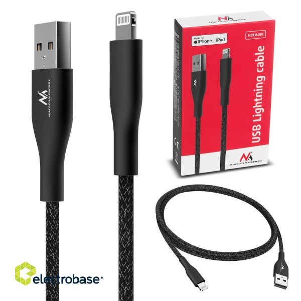 Tahvelarvutid ja tarvikud // USB kaablid // Kabel USB lightning MFi Apple (Made for iPhone / iPod / iPad) Maclean, 2.4A, 1m, czarny, MCE845B image 1