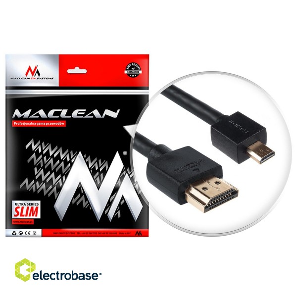 Koaksiaaliset kaapeliverkot // HDMI, DVI, AUDIO liitäntäkaapelit ja tarvikkeet // Przewód Maclean, HDMI-microHDMI, ULTRA SLIM, v1.4, A-D, 2m, MCTV-722 image 1