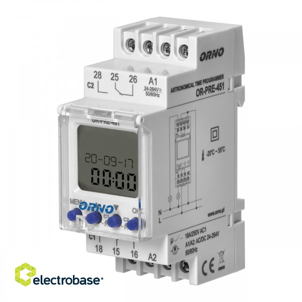 LAN datortīkli // Testeri un mēriekārtas // Elektroniczny programator astronomiczny i czasowy, 100 programów, 3 języki menu, 2 wyjścia przekaźnikowe max.16A/230V, szerokość 2 moduły, DIN TH-35mm image 2