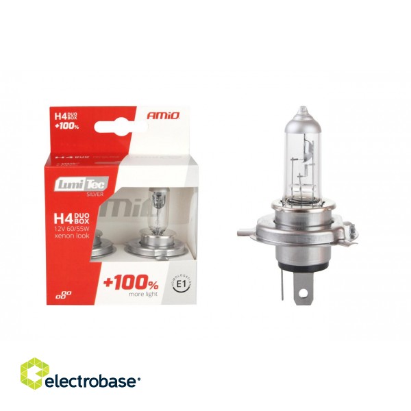 LED valgustus // Light bulbs for CARS // 01402 Zestaw żarówek halogenowych H4 12V 60/55W LumiTec Silver +100% Duo Box image 1