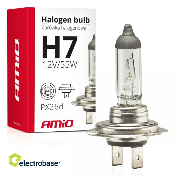 LED valgustus // Light bulbs for CARS // Żarówka halogenowa h7 12v 55w filtr uv (e4) amio-01156 image 1