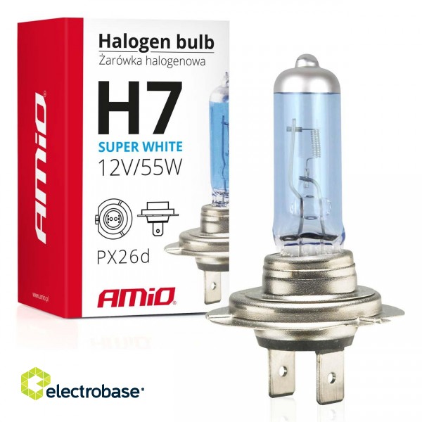 LED Lighting // Light bulbs for CARS // Żarówka halogenowa h7 12v 55w filtr uv (e4) super white amio-01157 image 1