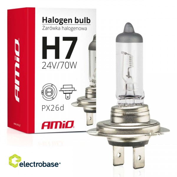 LED valgustus // Light bulbs for CARS // Żarówka halogenowa h7 24v 70w filtr uv (e4) amio-01252 image 1