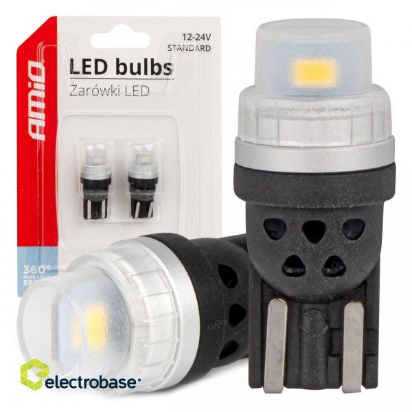 LED-valaistus // Light bulbs for CARS // Żarówki led 360 pure light series standard t10 w5w 2x3020 smd white 12v 24v amio-03726