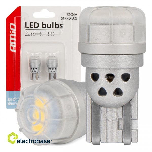 LED-valaistus // Light bulbs for CARS // Żarówki led 360 pure light series standard t10 w5w 3x3020 smd white 12v 24v amio-03725