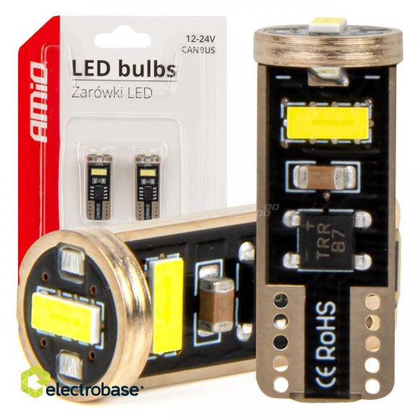 LED-valaistus // Light bulbs for CARS // Żarówki led canbus t10e w5w 3x2055 smd white 12v 24v amio-03720