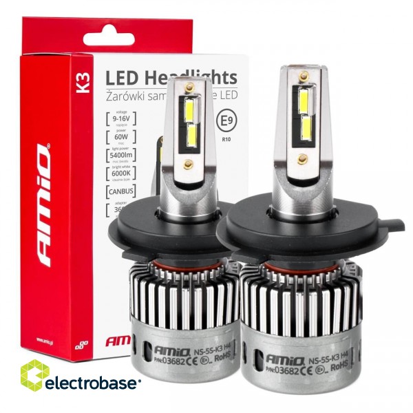 LED valgustus // Light bulbs for CARS // Żarówki samochodowe led seria k3 h4/h19 12v 6000k canbus amio-03682