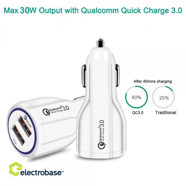 Mobilie Telefoni un aksesuāri // Car chargers // Ładowarka samochodowa Maclean, Qualcomm Quick Charge, QC 3.0 - 5V/3A, 9V/1.8A, 12V/1.6A, Gniazdo 5V/3.1A, Biała, MCE478 W image 3