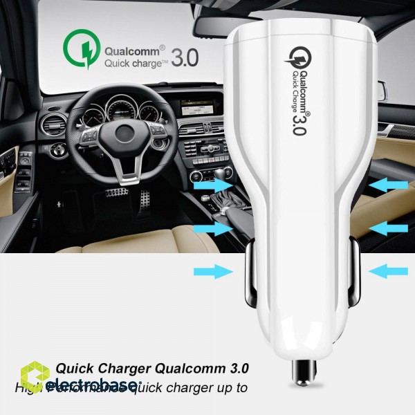 Mobilie Telefoni un aksesuāri // Car chargers // Ładowarka samochodowa Maclean, Qualcomm Quick Charge, QC 3.0 - 5V/3A, 9V/1.8A, 12V/1.6A, Gniazdo 5V/3.1A, Biała, MCE478 W image 4