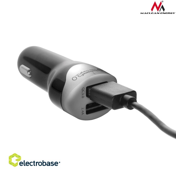 Mobilie Telefoni un aksesuāri // Car chargers // Ładowarka samochodowa max4,8A 2xUSB  Maclean Energy MCE157 Qualcomm Quick Charge QC 3.0 plus kabel 1.5m Silver image 4