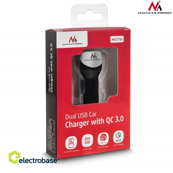 Mobile Phones and Accessories // Car chargers // Ładowarka samochodowa max4,8A 2xUSB  Maclean Energy MCE157 Qualcomm Quick Charge QC 3.0 plus kabel 1.5m Silver image 5