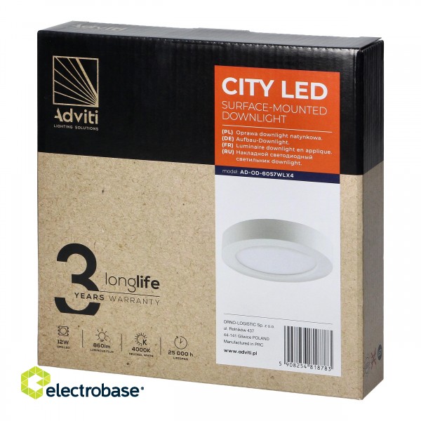 LED Lighting // New Arrival // CITY LED 12W, oprawa downlight, natynkowa, okrągła, 860lm, 4000K, biała, wbudowany zasilacz LED image 2