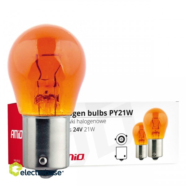 LED valgustus // Light bulbs for CARS // Żarówki halogenowe py21w bau15s 24v 21w amber 10 szt. (e8) amio-02573