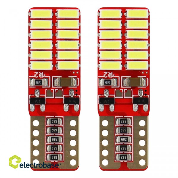 Auto un Moto preces, Auto Audio, Navigācija, CB Radio // Spuldzes un gaismekļi automašīnām // Żarówki led canbus 24smd 4014 t10e w5w white 12v 24v amio-01287 image 1