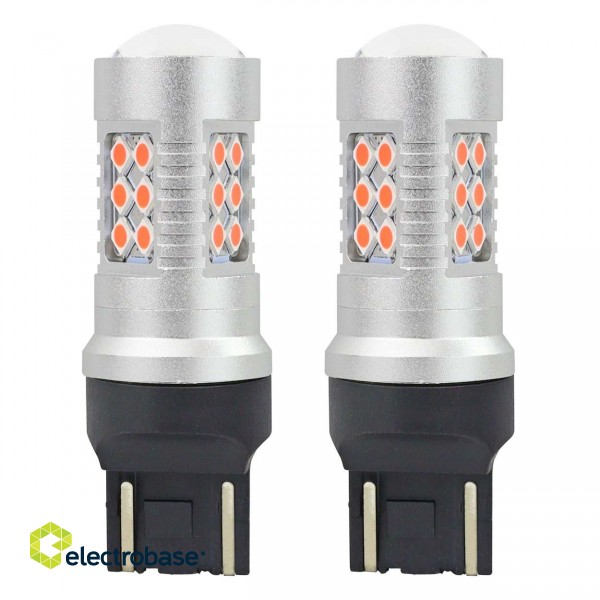 Apgaismojums LED // Auto spuldzes // Żarówki led canbus 24smd t20 wr21/5w red czerwone 12v 24v amio-02581