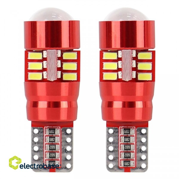 LED apšvietimas // Lemputės AUTOMOBILIMS // Żarówki led canbus 27smd 3014 t10e w5w white 12v 24v amio-01446 paveikslėlis 1