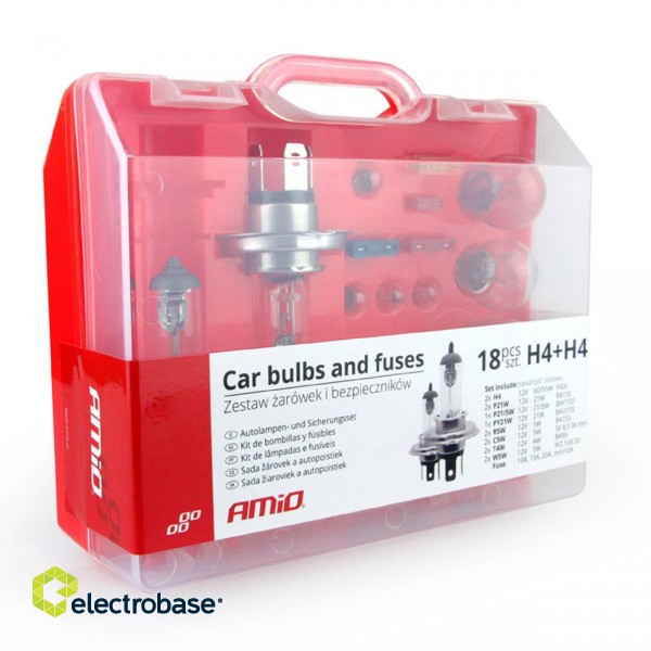 LED-valaistus // Light bulbs for CARS // Zestaw żarówek i bezpieczników zasobnik 18 szt 2xh4 amio-01497