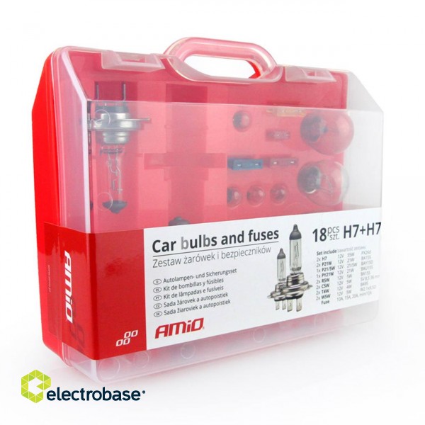 LED-valaistus // Light bulbs for CARS // Zestaw żarówek i bezpieczników zasobnik 18 szt 2xh7 amio-01494