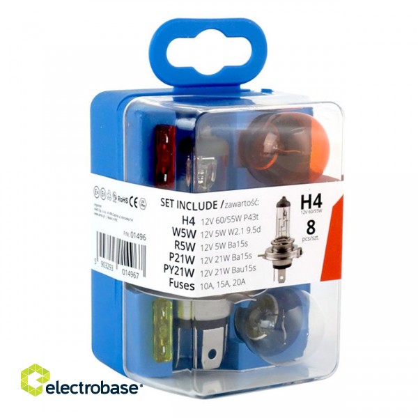 LED-valaistus // Light bulbs for CARS // Zestaw żarówek i bezpieczników zasobnik 8 szt h4 amio-01496