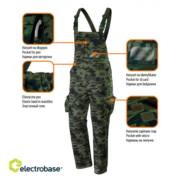 Darba, aizsardzības, augstas redzamības apģērbi // Ogrodniczki robocze CAMO, rozmiar XS image 8