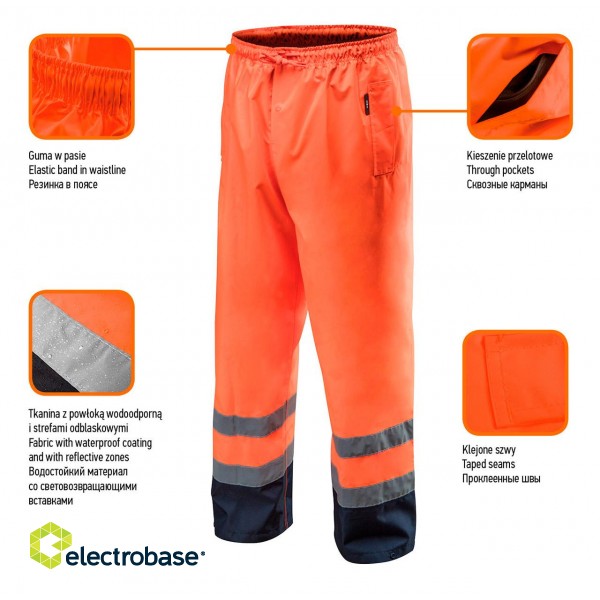 Рабочая, защитная, одежда высокой видимости // Spodnie robocze ostrzegawcze wodoodporne, pomarańczowe, rozmiar L фото 2