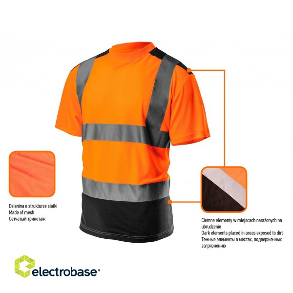 Рабочая, защитная, одежда высокой видимости // T-shirt ostrzegawczy, ciemny dół, pomarańczowy, rozmiar S фото 2