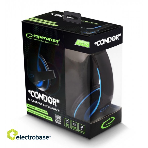 Ausinės // Headphones On-Ear // EGH300B Słuchawki z mikrofonem dla  graczy Condor niebieskie paveikslėlis 3