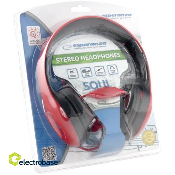 Headphones // Headphones On-Ear // EH138R Słuchawki Audio Soul czerwone Esperanza image 3