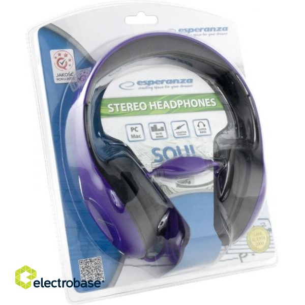 Kuulokkeet // Headphones On-Ear // EH138V Słuchawki Audio Soul fioletowe Esperanza image 3