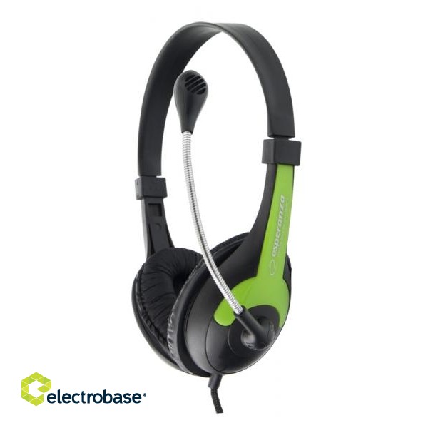 Headphones // Headphones On-Ear // EH158G Słuchawki z mikrofonem Rooster  zielone Esperanza image 1