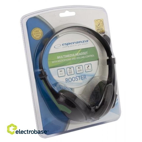 Headphones // Headphones On-Ear // EH158G Słuchawki z mikrofonem Rooster  zielone Esperanza image 4