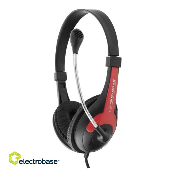 Ausinės // Headphones On-Ear // EH158R Słuchawki z mikrofonem Rooster  czerwone Esperanza paveikslėlis 1