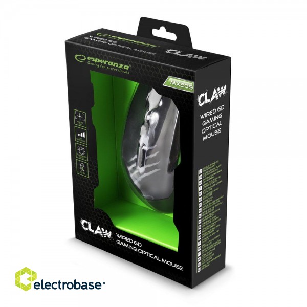 Klaviatūras un Peles // Peles // EGM209G Mysz przewodowa dla graczy 6D optyczna USB MX209 Claw zielona image 4