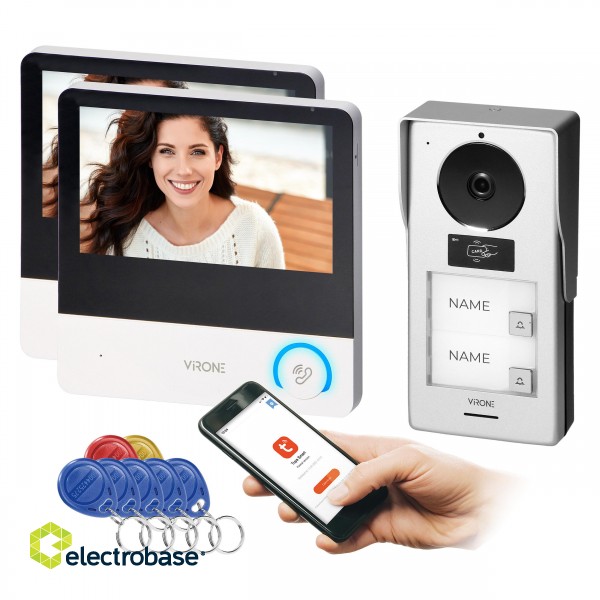Doorpfones | Door Bels // Video doorphones HD // PAVONIS MULTI, zestaw wideodomofonowy dwurodzinny, 4-żyłowy, 7", Wi-Fi, ekran dotykowy, Full HD, RFID