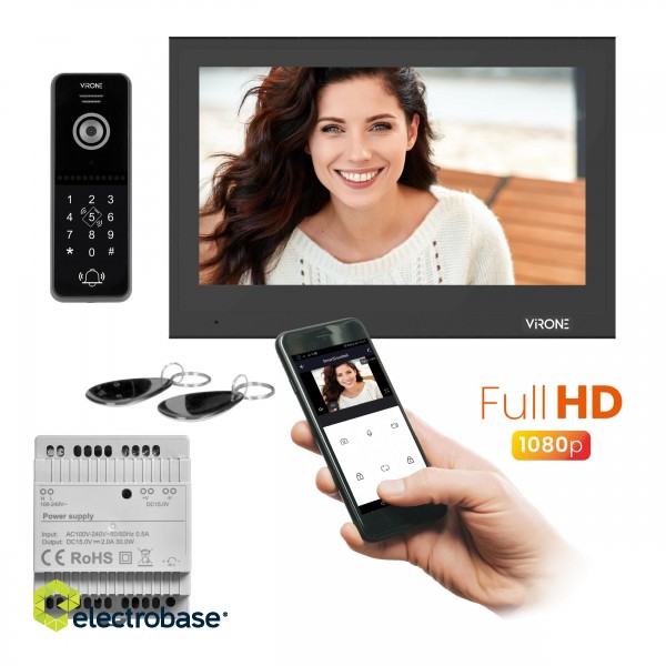 VIDEO-OVIPUHELIN  | Door Bels // VIDEO-OVIPUHELIN HD // Zestaw wideo domofonowy BESAR, bezsłuchawkowy, monitor 10", z szyfratorem i czytnikiem kart i breloków oraz aplikacją mobilną image 2