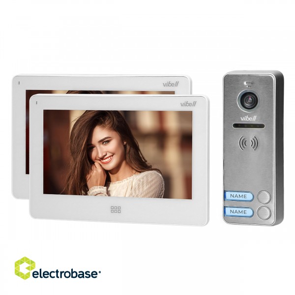Doorpfones | Door Bels // Video doorphones HD // Zestaw wideodomofonowy 2-rodzinny, bezsłuchawkowy kolor, LCD 7", dotykowy, menu OSD, pamięć, gniazdo na kartę SD, DVR, sterowanie bramą, biały, FELIS MEMO MULTI2 image 1