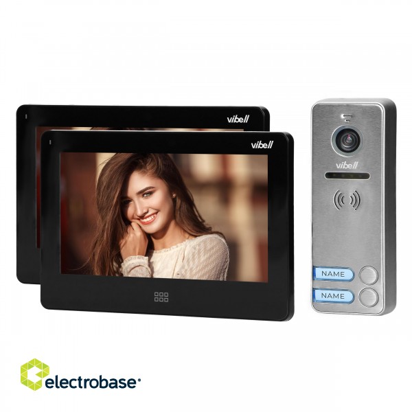 Doorpfones | Door Bels // Video doorphones HD // Zestaw wideodomofonowy 2-rodzinny, bezsłuchawkowy kolor, LCD 7", dotykowy, menu OSD, pamięć, gniazdo na kartę SD, DVR, sterowanie bramą, czarny, FELIS MEMO MULTI2 image 1