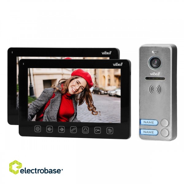 Video-Fonolukod  | Door Bels // Video-Fonolukod HD // Zestaw wideodomofonowy 2-rodzinny, bezsłuchawkowy, kolor,  LCD 7", menu OSD, sterowanie bramą, czarny NOVEO MULTI2 image 1