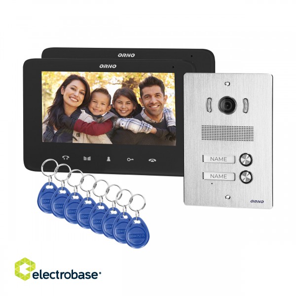 Doorpfones | Door Bels // Video doorphones HD // Zestaw wideodomofonowy 2-rodzinny bezsłuchawkowy, kolor,  LCD 7", z czytnikiem breloków zbliżeniowych, interkom, podtynkowy, INDI MULTI P image 1