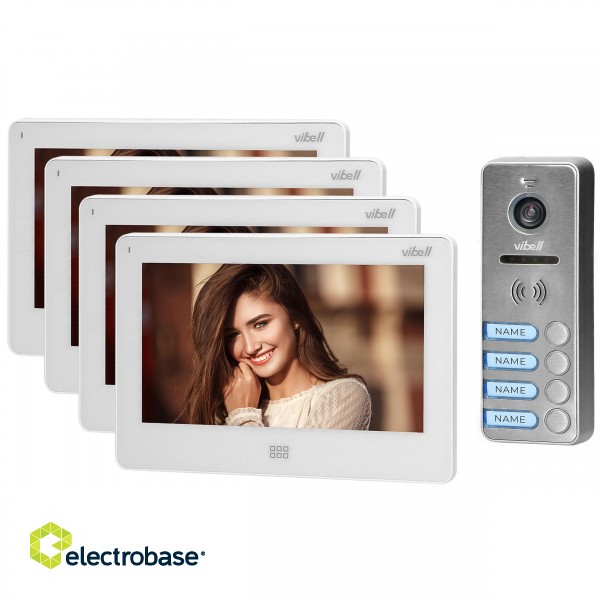 Doorpfones | Door Bels // Video doorphones HD // Zestaw wideodomofonowy 4-rodzinny, bezsłuchawkowy kolor, LCD 7", dotykowy, menu OSD, pamięć, gniazdo na kartę SD, DVR, sterowanie bramą, biały, FELIS MEMO MULTI4 image 1