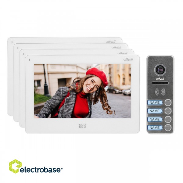 VIDEO-OVIPUHELIN  | Door Bels // VIDEO-OVIPUHELIN HD // Zestaw wideodomofonowy 4-rodzinny, bezsłuchawkowy kolor, LCD 7", dotykowy, menu OSD, pamięć, gniazdo na kartę SD, DVR, sterowanie bramą, biały, FELIS MEMO MULTI4 image 2