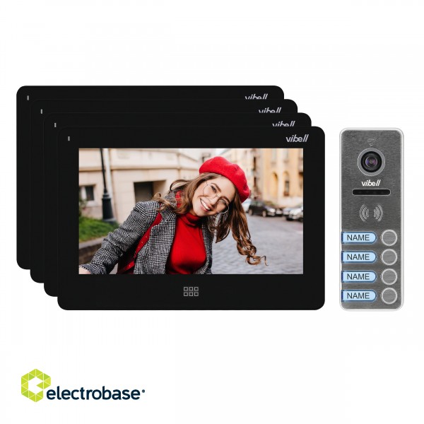 VIDEO-OVIPUHELIN  | Door Bels // VIDEO-OVIPUHELIN HD // Zestaw wideodomofonowy 4-rodzinny, bezsłuchawkowy kolor, LCD 7", dotykowy, menu OSD, pamięć, gniazdo na kartę SD, DVR, sterowanie bramą, czarny, FELIS MEMO MULTI4 image 2