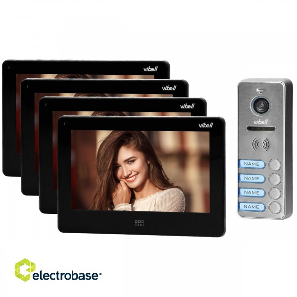 VIDEO-OVIPUHELIN  | Door Bels // VIDEO-OVIPUHELIN HD // Zestaw wideodomofonowy 4-rodzinny, bezsłuchawkowy kolor, LCD 7", dotykowy, menu OSD, pamięć, gniazdo na kartę SD, DVR, sterowanie bramą, czarny, FELIS MEMO MULTI4 image 1