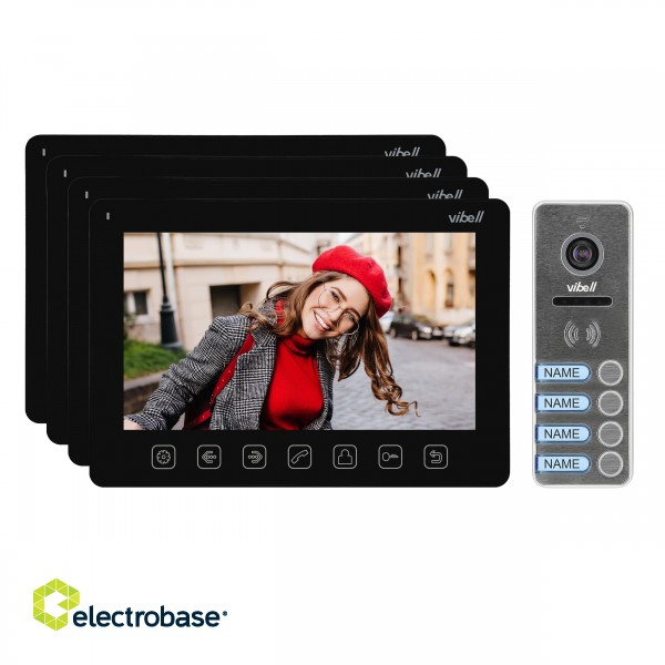 Video-Fonolukod  | Door Bels // Video-Fonolukod HD // Zestaw wideodomofonowy 4-rodzinny, bezsłuchawkowy, kolor,  LCD 7", menu OSD, sterowanie bramą, czarny NOVEO MULTI4 image 2