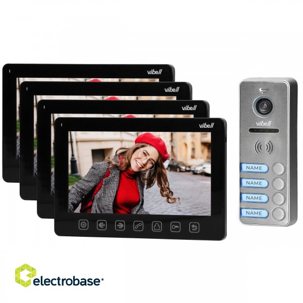 Doorpfones | Door Bels // Video doorphones HD // Zestaw wideodomofonowy 4-rodzinny, bezsłuchawkowy, kolor,  LCD 7", menu OSD, sterowanie bramą, czarny NOVEO MULTI4 image 1