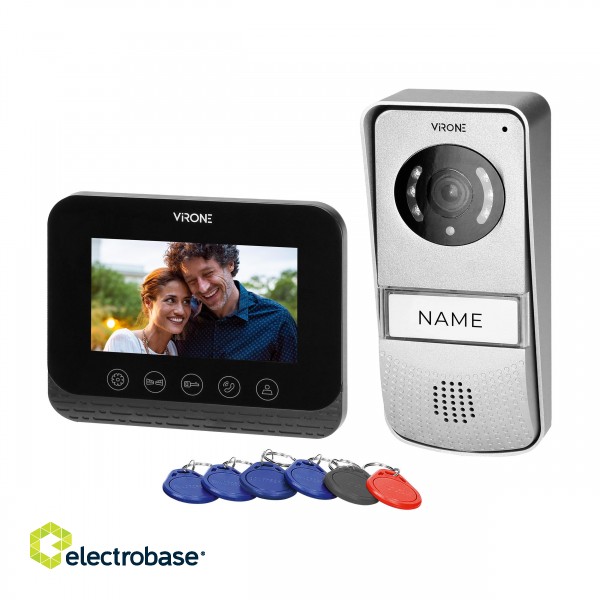 Video-Fonolukod  | Door Bels // Video-Fonolukod HD // Zestaw wideodomofonowy bezsłuchawkowy, kolor, 4,3" LCD,  z czytnikiem breloków zbliżeniowych, czarny, ENIF RFID image 1