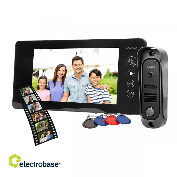 Video-Fonolukod  | Door Bels // Video-Fonolukod HD // Zestaw wideodomofonowy bezsłuchawkowy, kolor, 7" LCD, pin hole, pamięć, z czytnikiem breloków zbliżeniowych, czarny, ARCUS RFID image 1