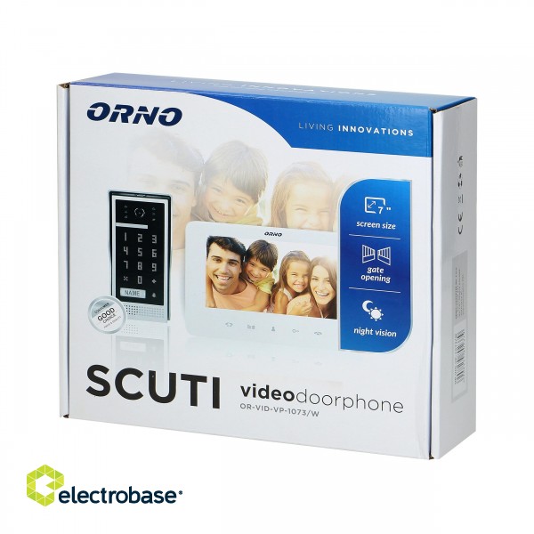 Video-Fonolukod  | Door Bels // Video-Fonolukod HD // Zestaw wideodomofonowy, bezsłuchawkowy, kolor, LCD 7", interkom, z szyfratorem, natynkowy, biały, SCUTI image 2