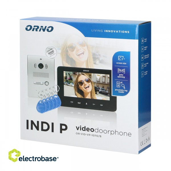 Video-Fonolukod  | Door Bels // Video-Fonolukod HD // Zestaw wideodomofonowy bezsłuchawkowy, kolor,  LCD 7", z czytnikiem breloków zbliżeniowych, interkom, podtynkowy, INDI P image 2