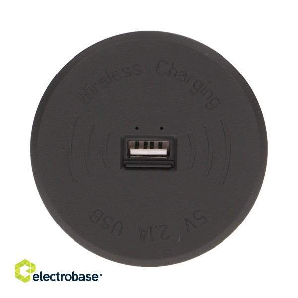 Elektromateriāli // Mēbeļu elektriskie slēdži un rozetes, USB rozetes // Bezprzewodowa ładowarka indukcyjna z dodatkowym portem USB, czarna image 3